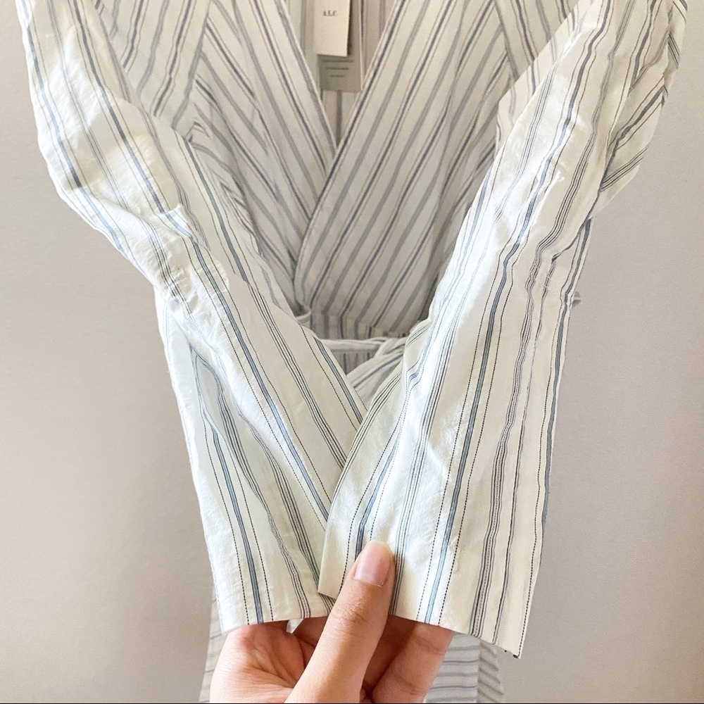 A.L.C. Enzo Dress Stripe Wrap Poplin White Salmon Size 2 NWT - Picture 5 of 9